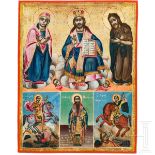Großformatige Ikone mit der Deesis sowie den Heiligen Georg, Blasius und Demetrius, Griechenland,