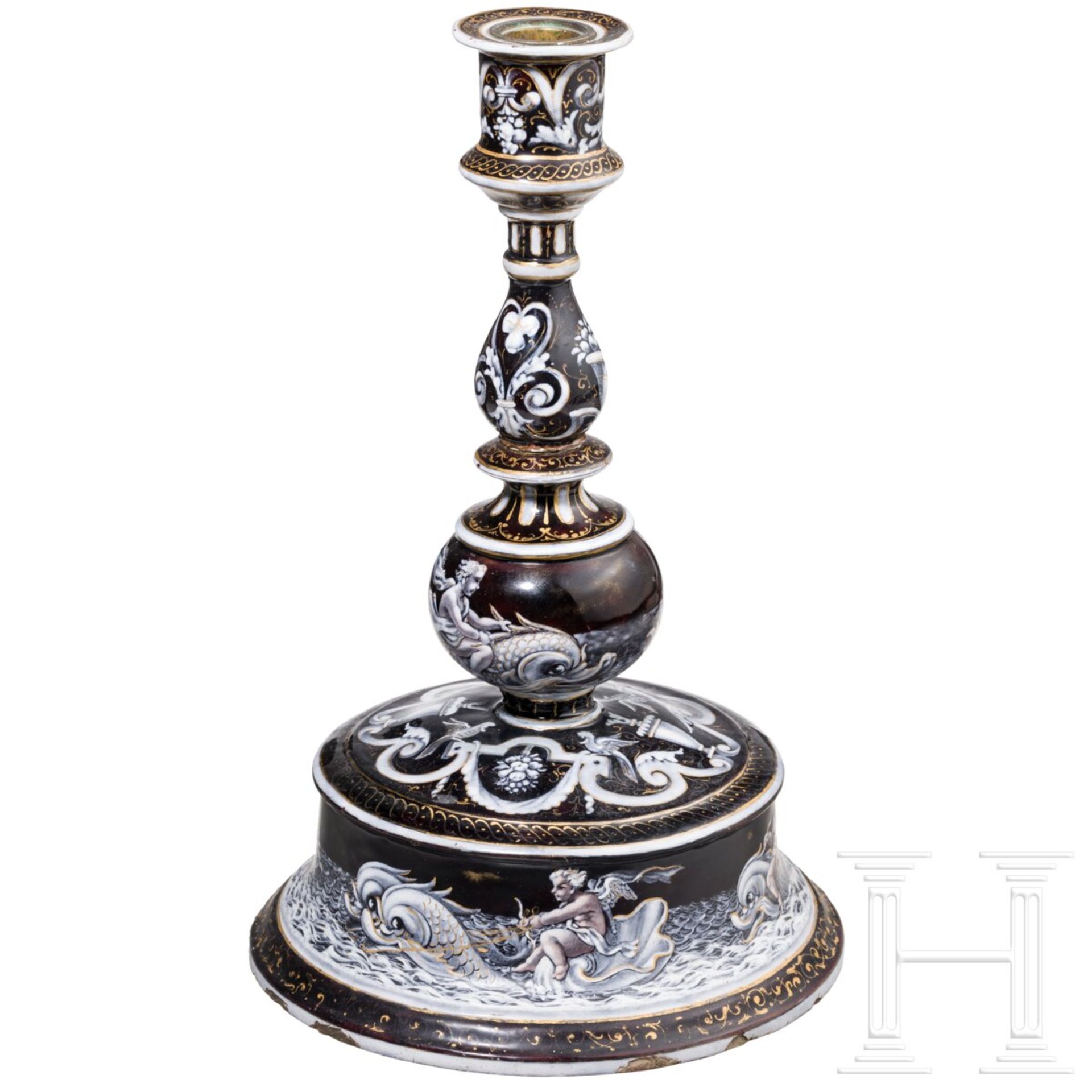Großer emaillierter Glockenfußleuchter im Stil der Renaissance, Limoges, 19. Jhdt. oder früher - Image 2 of 5