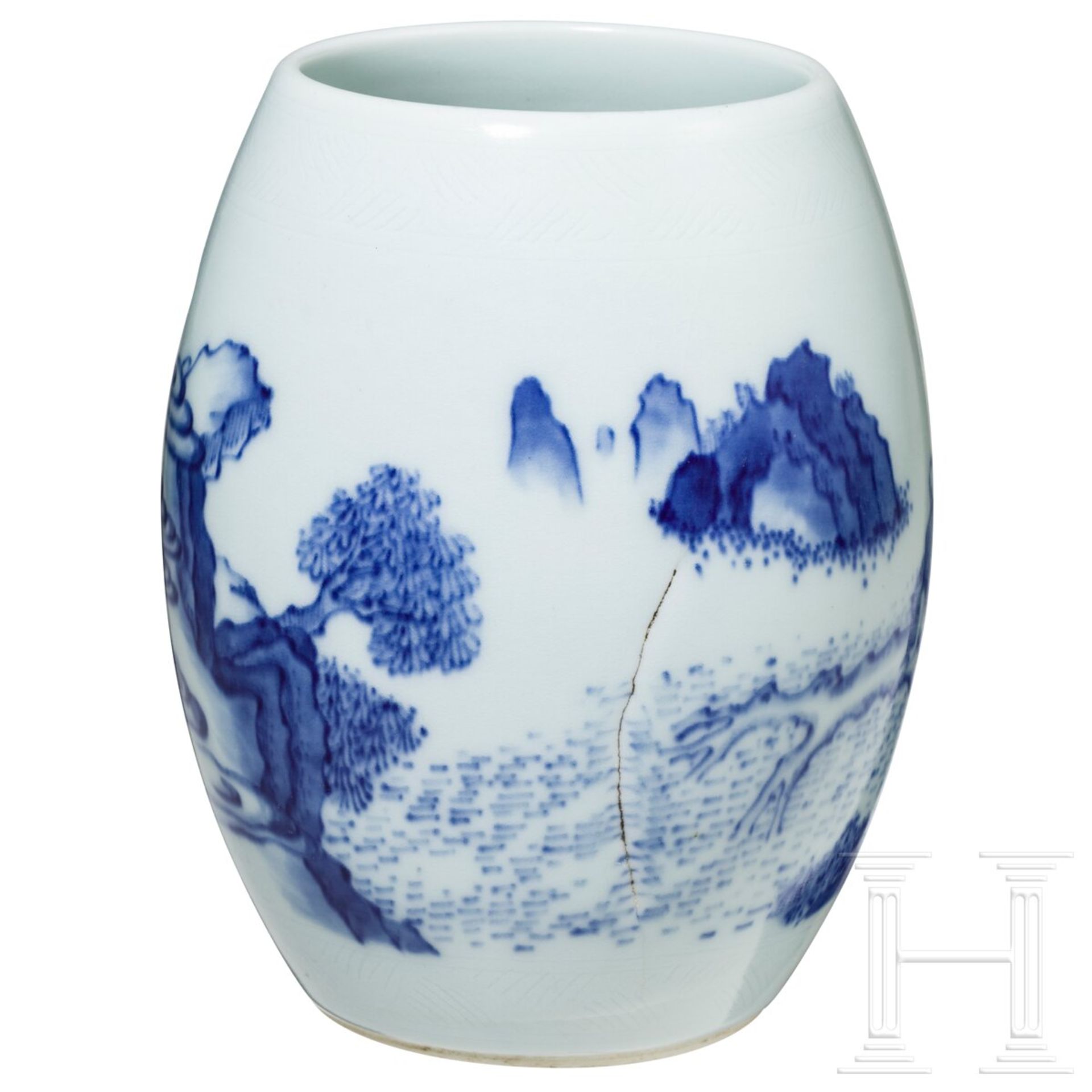 Blau-weiße Vase mit Gelehrtenszene, China, wahrscheinlich Kangxi-Periode (1661 - 1722) oder später - Bild 3 aus 14