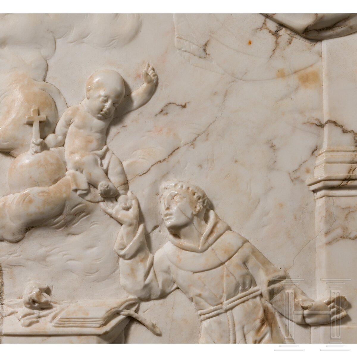 Sehr feines Marmor-Relief mit Hl. Antonius von Padua, Italien, spätes 17. Jhdt. - Bild 3 aus 3