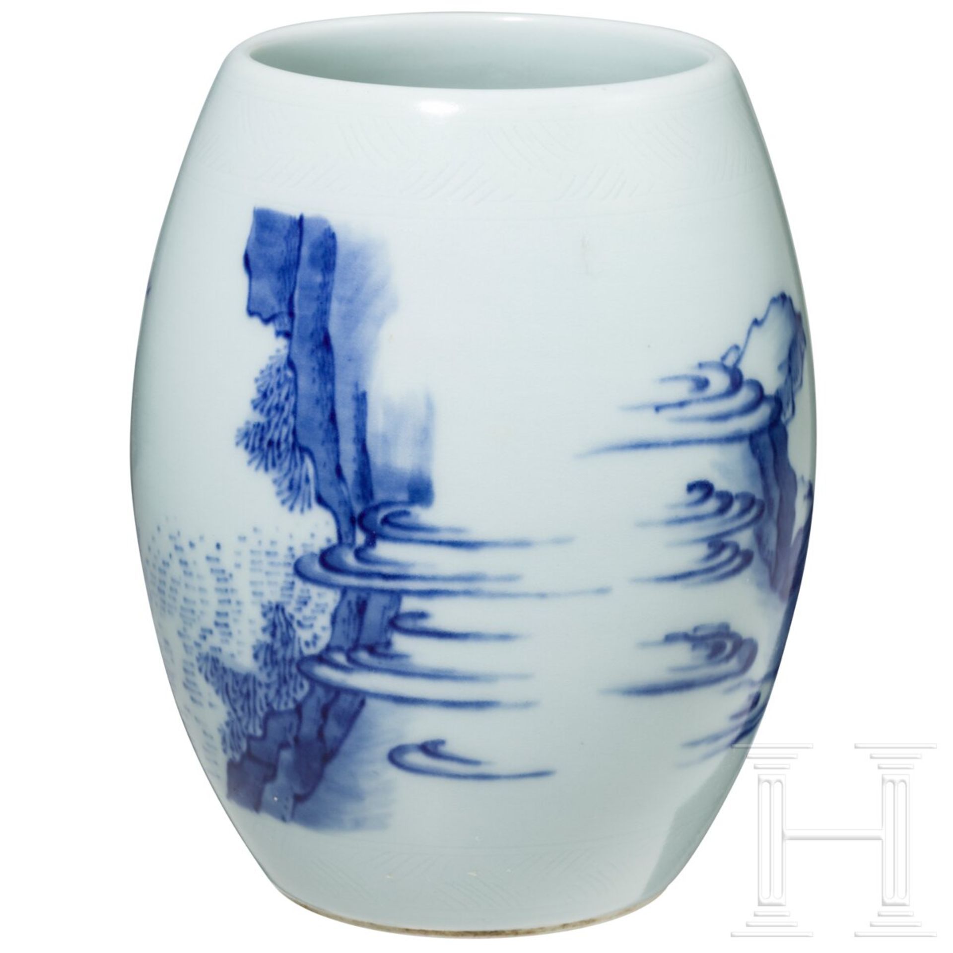 Blau-weiße Vase mit Gelehrtenszene, China, wahrscheinlich Kangxi-Periode (1661 - 1722) oder später - Bild 2 aus 14