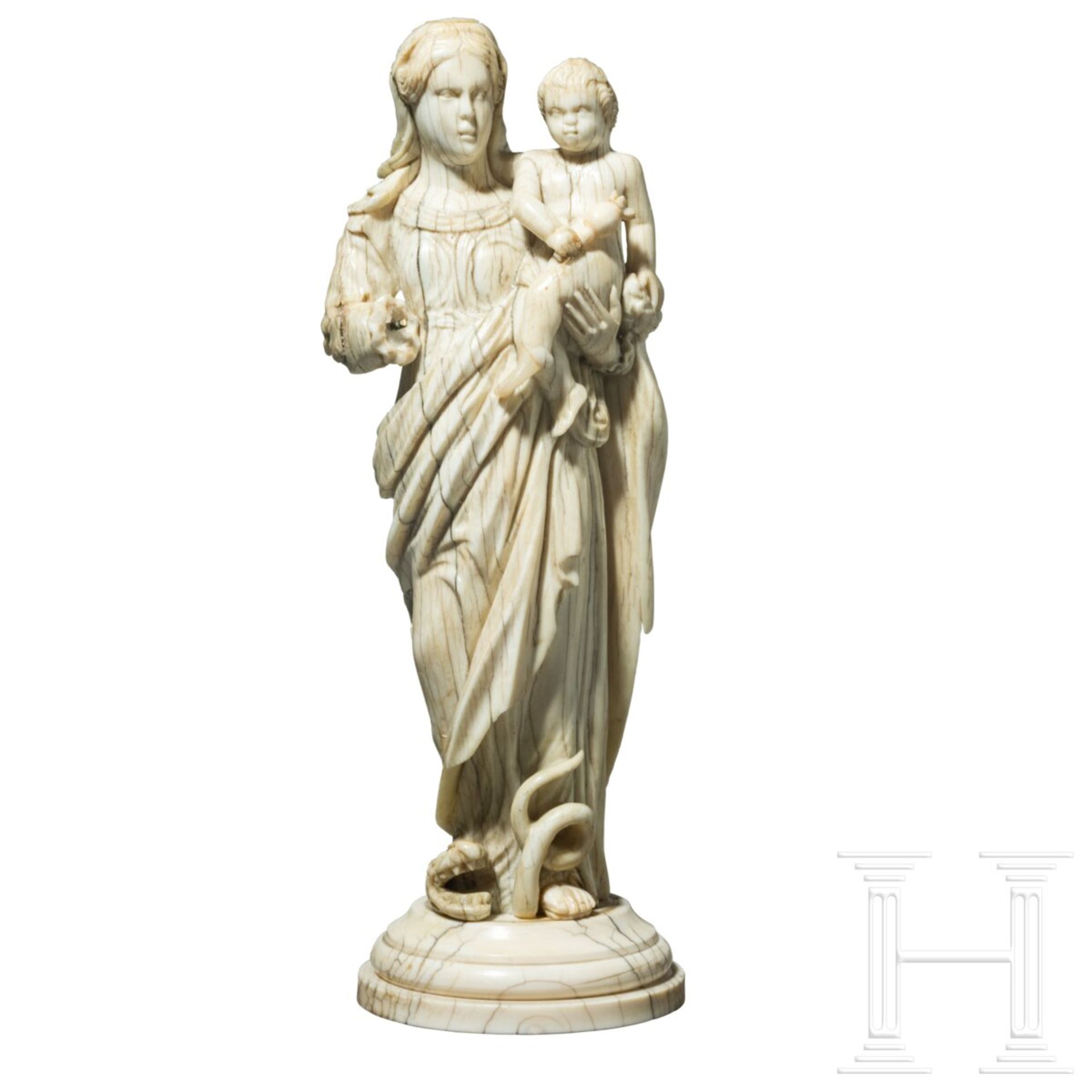 Elfenbein-Maria mit dem Christusknaben (Maria Immaculata), deutsch, um 1700