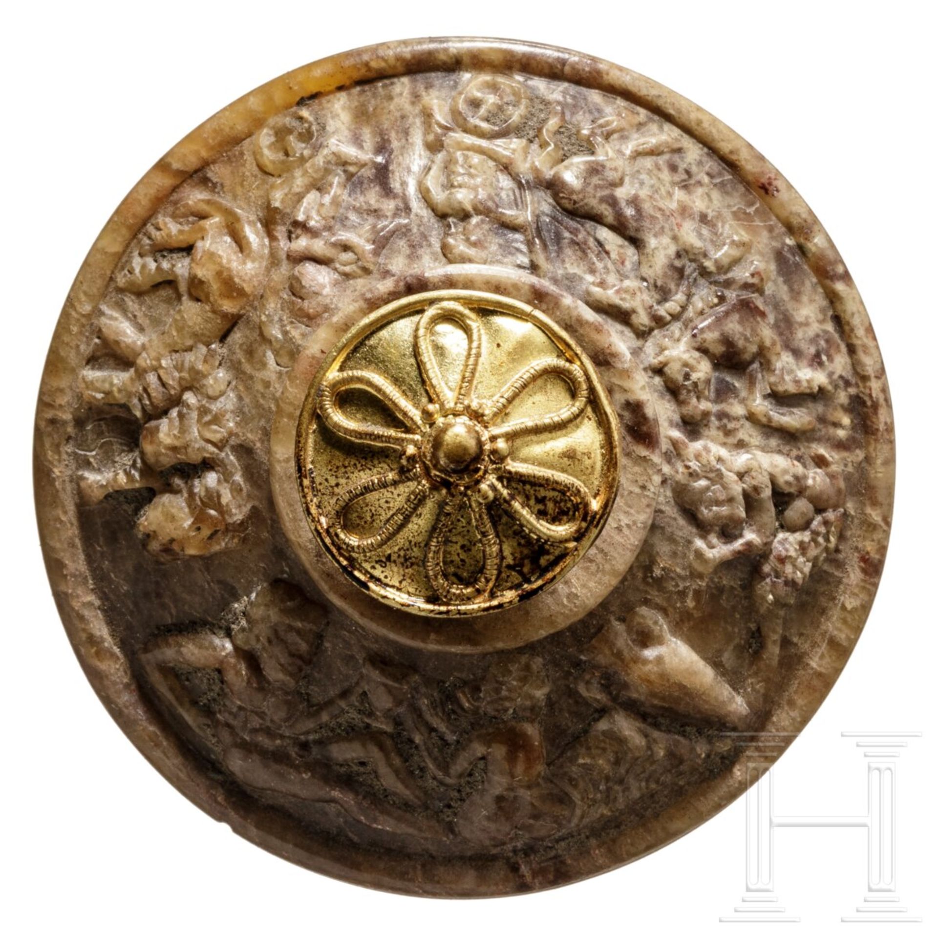 Seltene reliefverzierte Marmor-Pyxis, römisch, 1. Jhdt. v. Chr. - 1. Jhdt. n. Chr.    - Bild 5 aus 6
