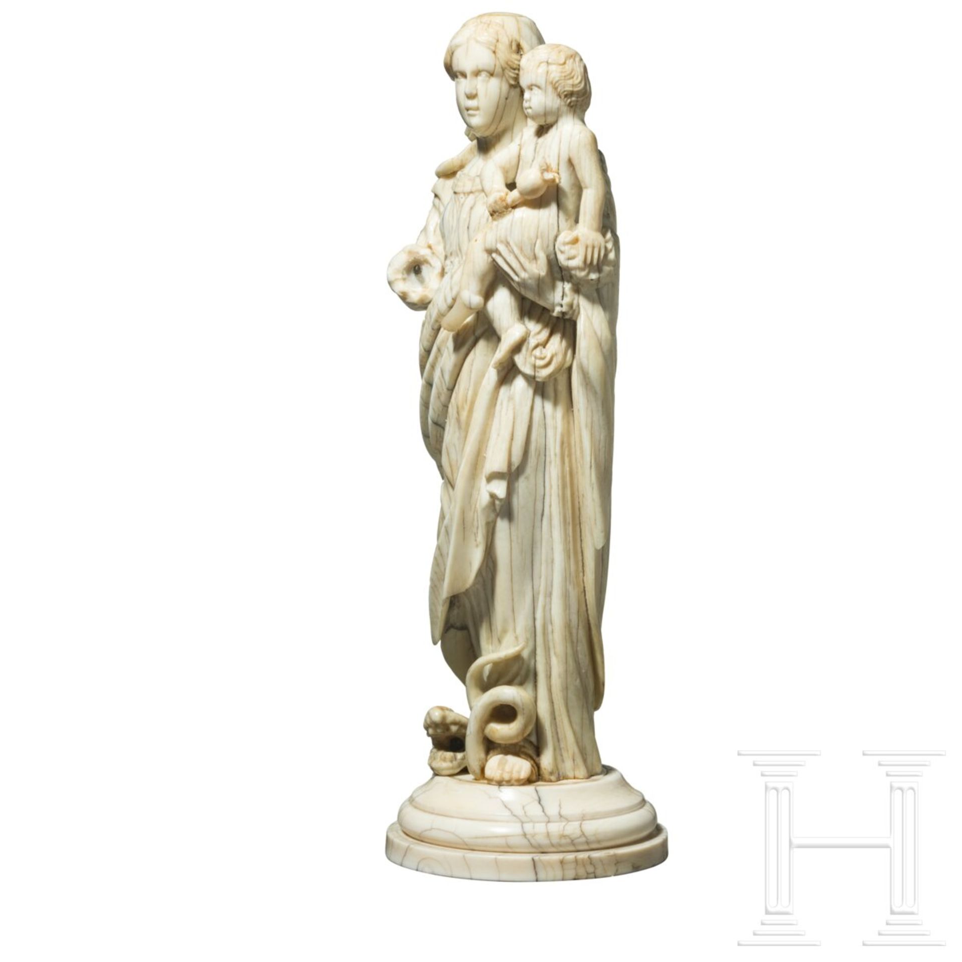 Elfenbein-Maria mit dem Christusknaben (Maria Immaculata), deutsch, um 1700 - Bild 2 aus 5