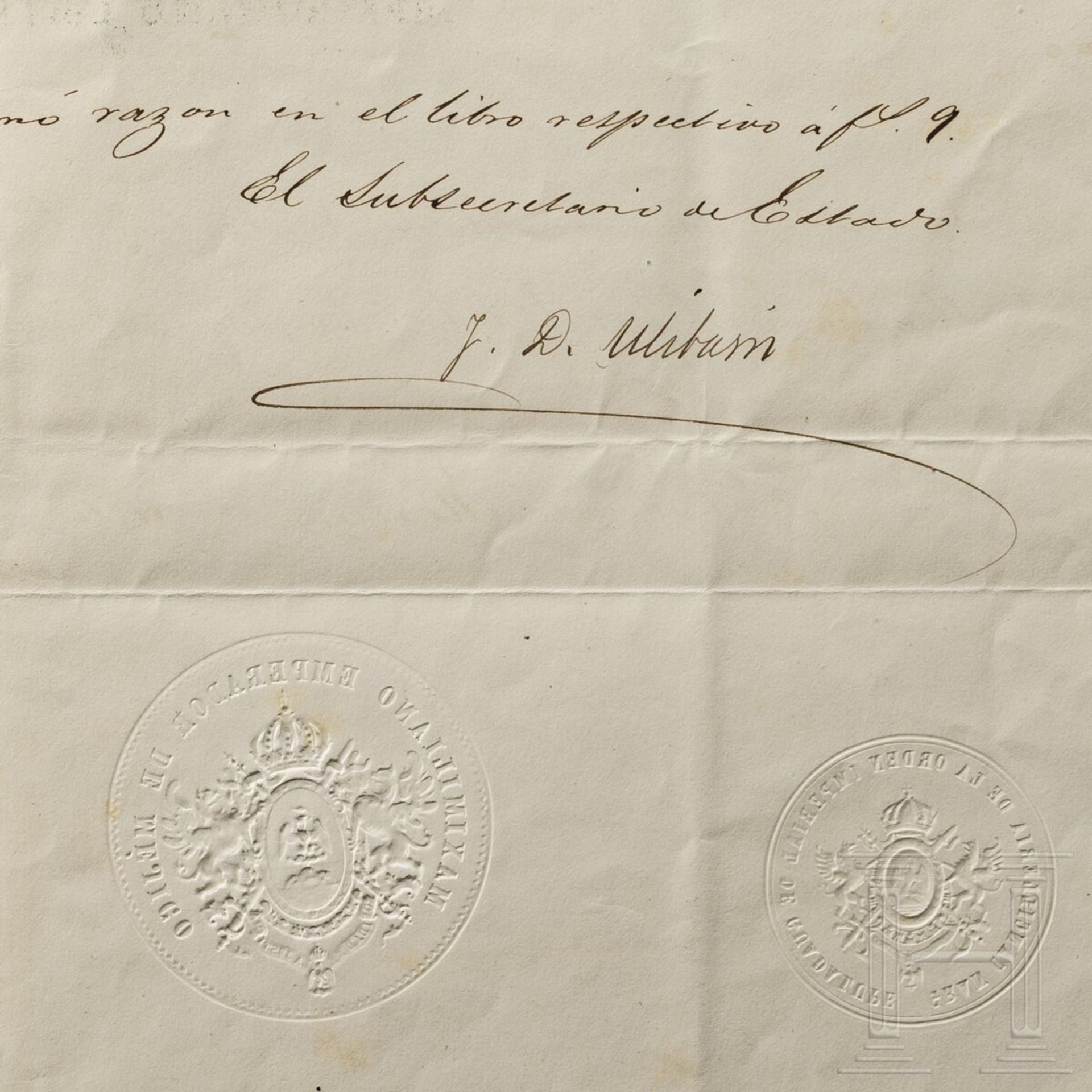 Kaiser Maximilian I. von Mexiko (1832 - 1867) - eigenhändig signierte Verleihungsurkunde zum Offizie - Image 4 of 4