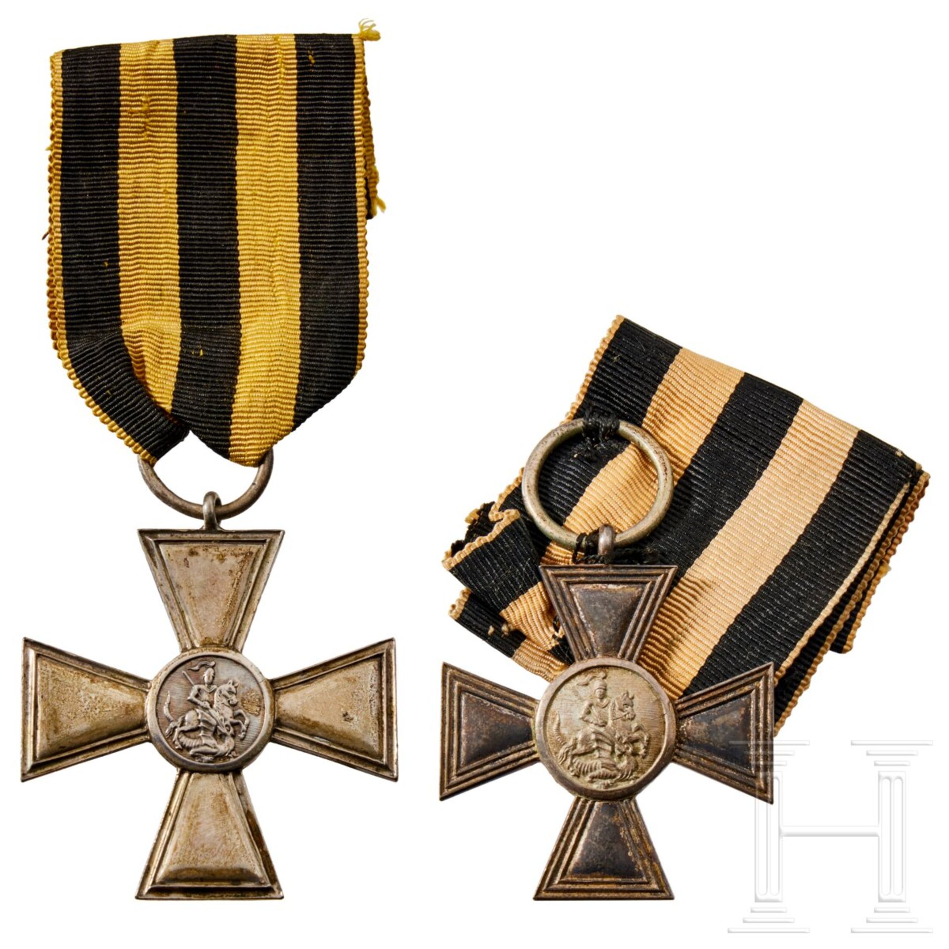 Zwei St.-Georgs-Kreuze, private Fertigungen, Russland bzw. deutsche Fertigung, 19. bzw. Anfang 20. J