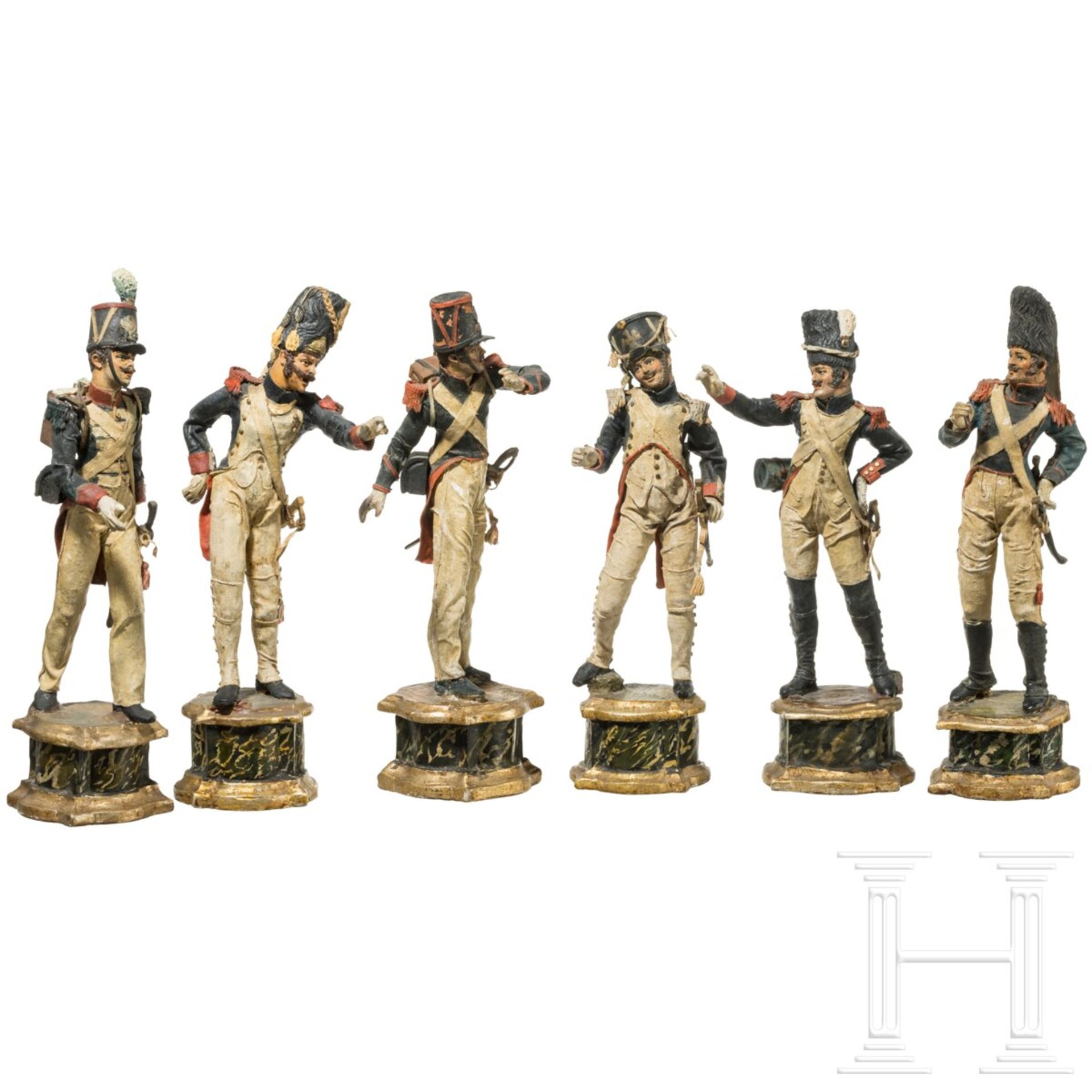 Sechs Uniformfiguren der französischen Infanterie, 1. Hälfte 19. Jhdt.