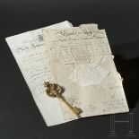 Carl Askan Graf Verri della Bosia (1790 - 1878) - Kammerherrenschlüssel mit zwei Dokumenten, datiert