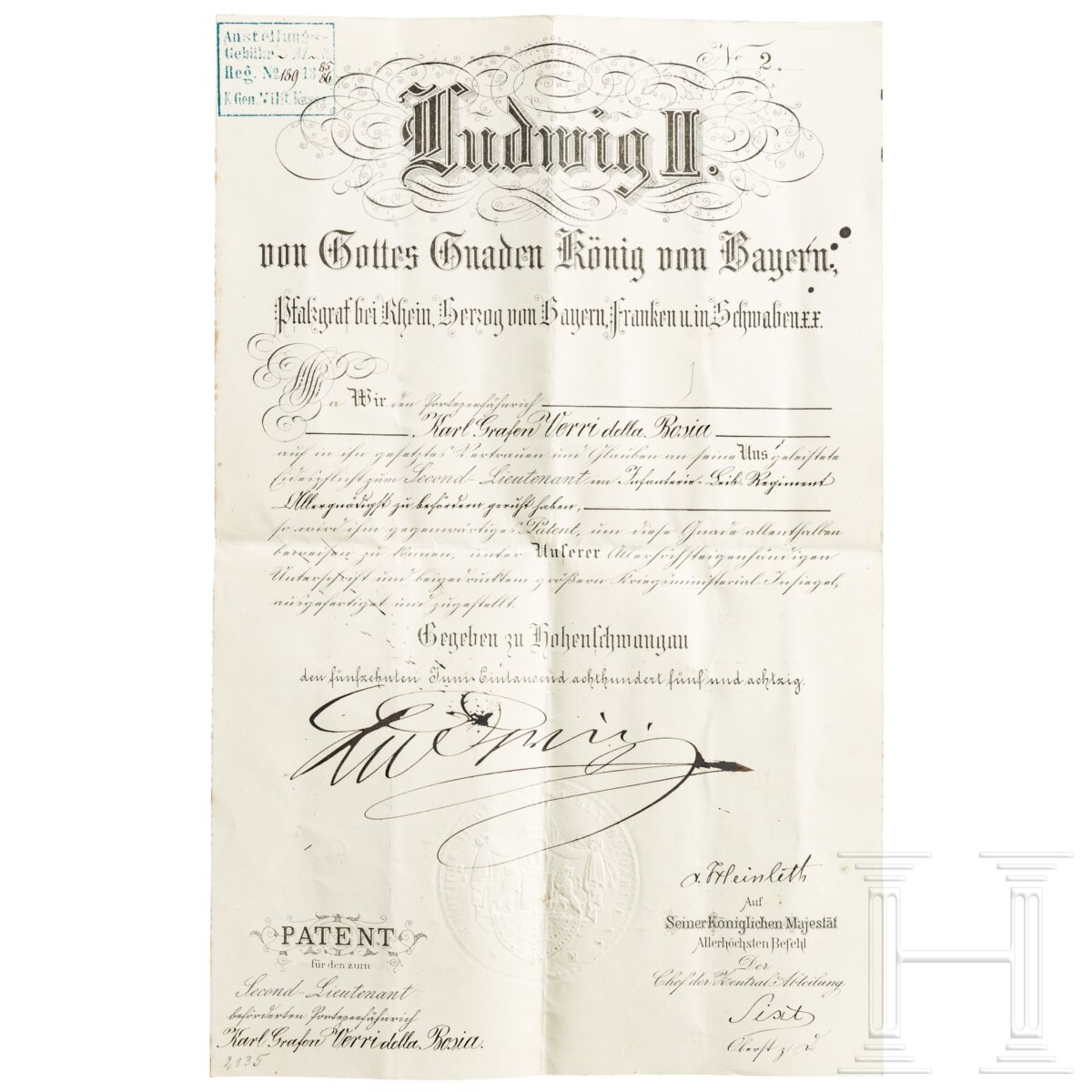 Carl Graf Verri della Bosia (1865 - 1911) - Verleihungsurkunden und Patente - Image 2 of 5