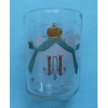 Tsar Nicholas II and Tsarina: a glass beaker enamelled in colours and gilt with entwined initials