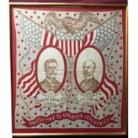 1904 American Election Campaign: A printed bandana with named portrait of Theodore Roosevelt