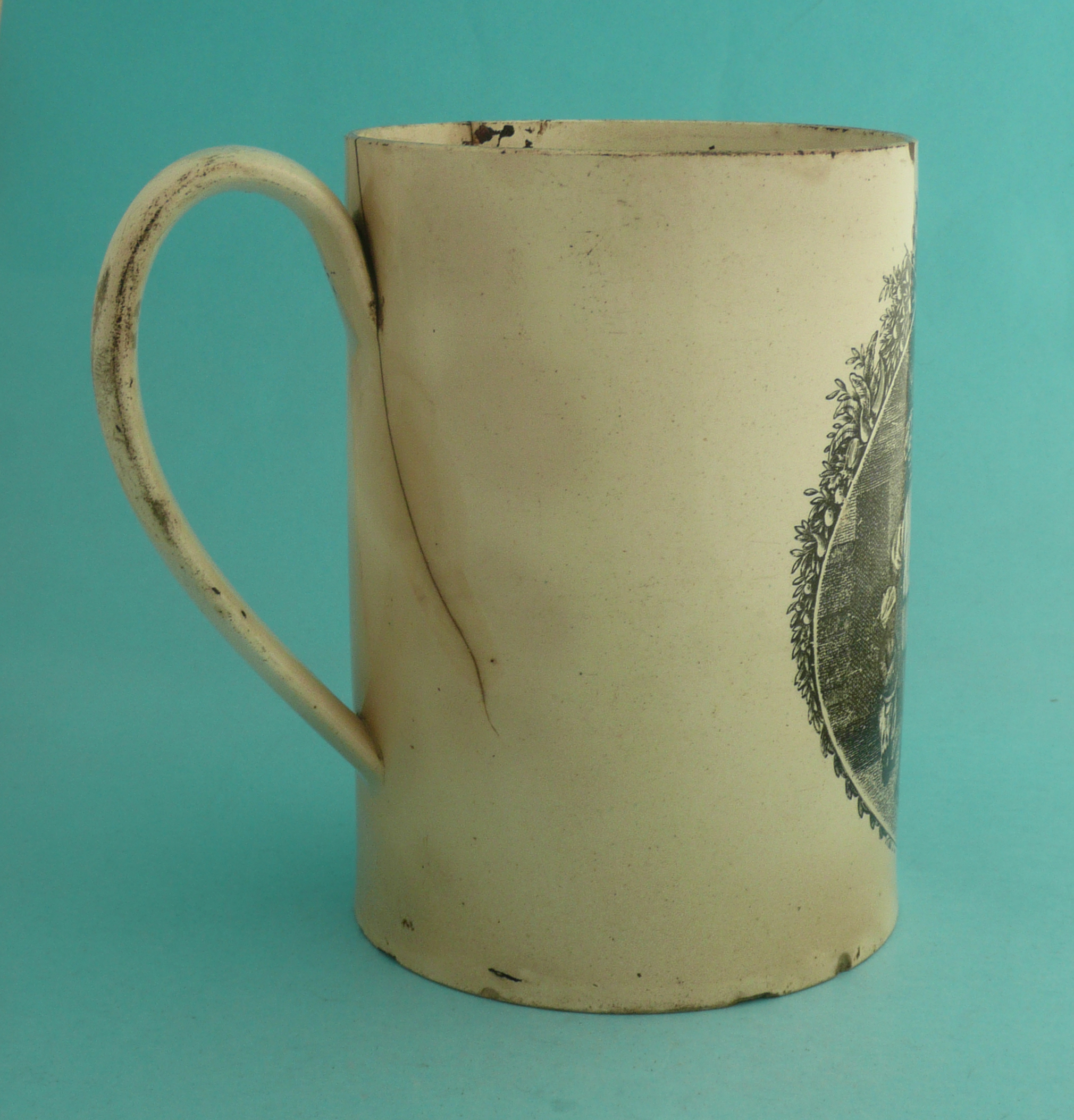 Anti-Slavery: a creamware cylindrical tankard printed in black with a scene of a cudgelling - Image 3 of 5