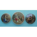 (Staffordshire Pot lid potlid Prattware) Girl with Grapes (345) hairline crack, The Maidservant (