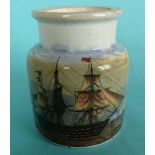 (Potlid pot lid Prattware) The Fleet at Anchor (72) hairline crack to neck and restored chips to