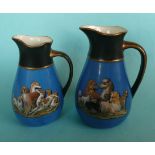 (Potlid pot lid Prattware) Two jugs of varying size: Dog Subjects (264) blue ground with matt