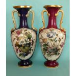 (Potlid pot lid Prattware) An impressive matched pair of massive twin handled vases: Floral (131/31)