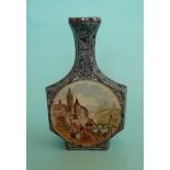 (Potlid pot lid Prattware) A good and unusual hexagonal bodies flask shaped vase, blue mottled