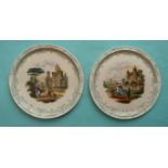 (Potlid pot lid Prattware) An unusual pair of circular plaques moulded with integral frames