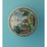 (Staffordshire Pot lid potlid Prattware) The Rose Garden (120) 60mm, with lettering and shaped