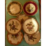 (Potlid pot lid Prattware) Eight various plates with floral subjects, bird on branch variety