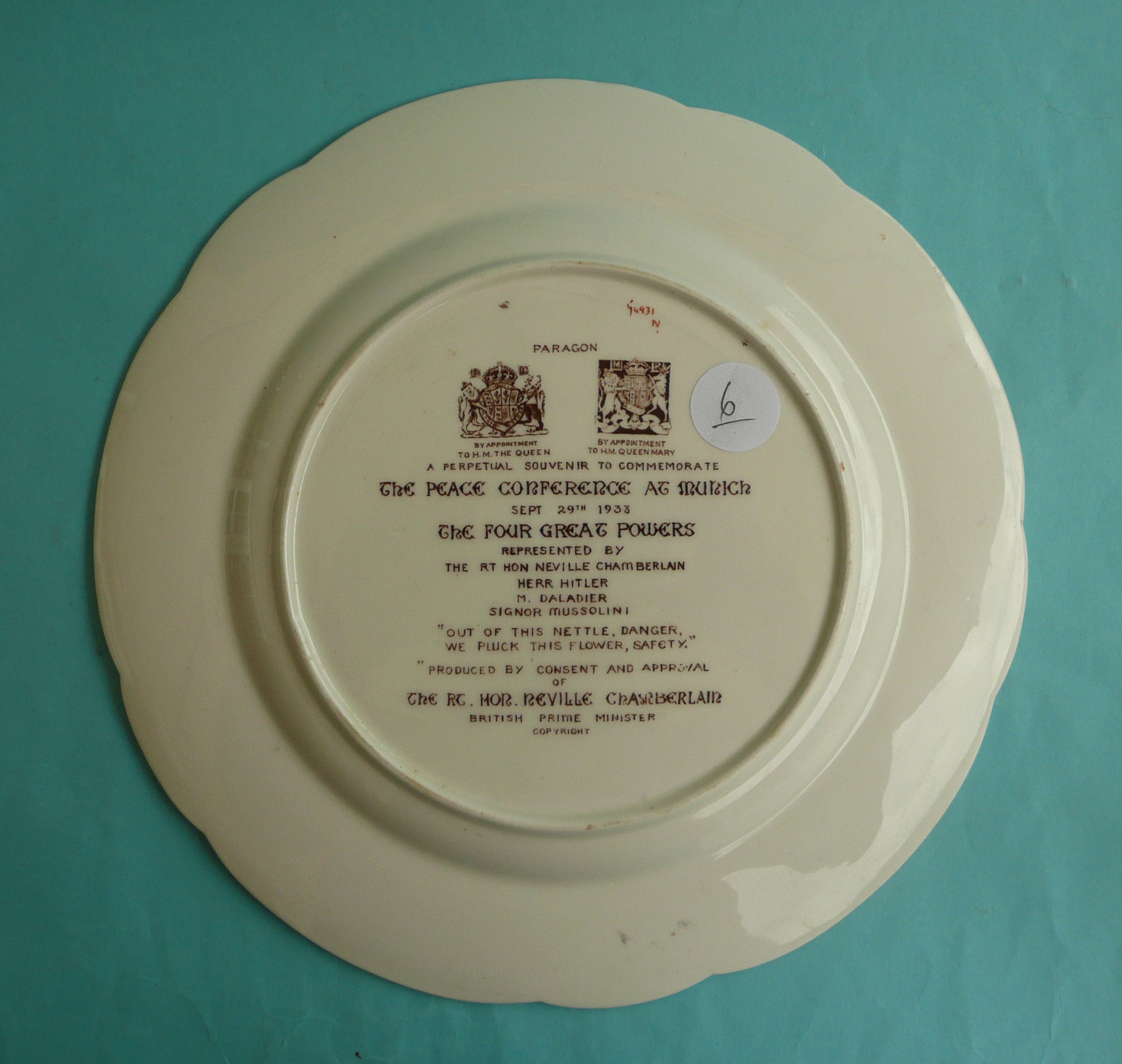 (Political Commemorative commemorate) Neville Chamberlain: a Paragon Peacemaker plate, 270mm and a - Image 2 of 4