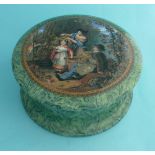 (Staffordshire Pot lid potlid Prattware) The Hop Queen (414) malachite border and flange, restored