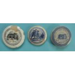 (Pot lid potlid Prattware advertising) A base printed in blue with bears in a wooded landscape, 70mm