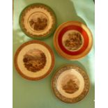 (Potlid pot lid Prattware) Nine shallow bowl dessert plates, five with fancy borders (9)