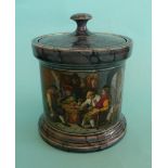(Potlid pot lid Prattware) An unusual tobacco jar and cover: The Jolly Topers (406) dark blue ground