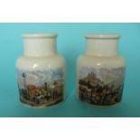 (Potlid pot lid Prattware) Milking the Cow (86) neck cracked and restored and Tyrolese Village Scene