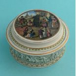 (Staffordshire Pot lid potlid Prattware) The Village Wakes (232) shaped lid complete with green