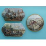 (Staffordshire Pot lid potlid Prattware) War (212) Peace (213) and (220) cracked, each with a