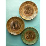 (Potlid pot lid Prattware) Six oak leaf bordered plates, three with profuse gilt decoration and