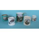 (Potlid pot lid Prattware) A waisted mug with unusual foliate and bird print, the underside with