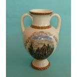 (Potlid pot lid Prattware) A good are rare slender twin handled vase: Ecclestical Scenes (448D)