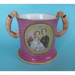 (Potlid pot lid Prattware) A rare loving cup set with twin greyhound handles: Albert Edward Prince