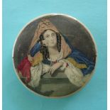 (Staffordshire Pot lid potlid Prattware) The Spanish Lady (112) hairline crack and rim restored at