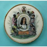 (Commemorative anti-slavery slave) Harriet Beecher Stowe: a circular pottery plaque printed in