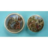 (Staffordshire Pot lid potlid Prattware) Bear Lion and Cock (19) fancy border and Shooting Bears (