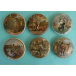 (Staffordshire Pot lid potlid Prattware) Two dog, two Shakespeare and two figural lids (6)