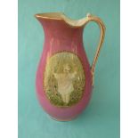 (Potlid pot lid Prattware) A large jug: Spring (342C) and Summer (342A) pink ground, 340mm, cracked
