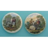 (Staffordshire Pot lid potlid Prattware) The Shepherdess (325) and The Flute Player (337) both large