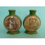 (Potlid pot lid Prattware) A good pair of malachite ground moon flasks (2)