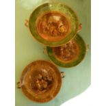 (Potlid pot lid Prattware) A tall malachite comport and two similar shallow comports (3)