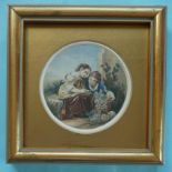 (Potlid pot lid Prattware Jesse Austin watercolour) Girl with Grapes (345) framed, the reverse