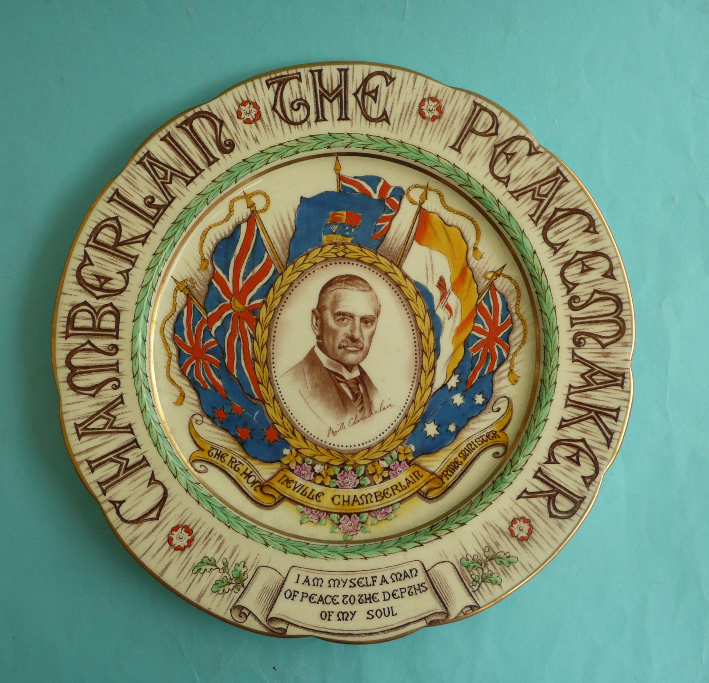 (Political Commemorative commemorate) Neville Chamberlain: a Paragon Peacemaker plate, 270mm and a