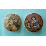 (Staffordshire Pot lid potlid Prattware) Lady Reading Book (105) and Lady with Hawk (106) (2)