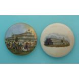 (Staffordshire Pot lid potlid Prattware) Exhibition Buildings 1851 (134) gilt lined rim and Grand