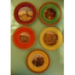 (Potlid pot lid Prattware) Nine coloured bordered dessert plates (9)