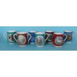 (Potlid pot lid Prattware) Two baluster shaped loving cups and five baluster mugs, faults and